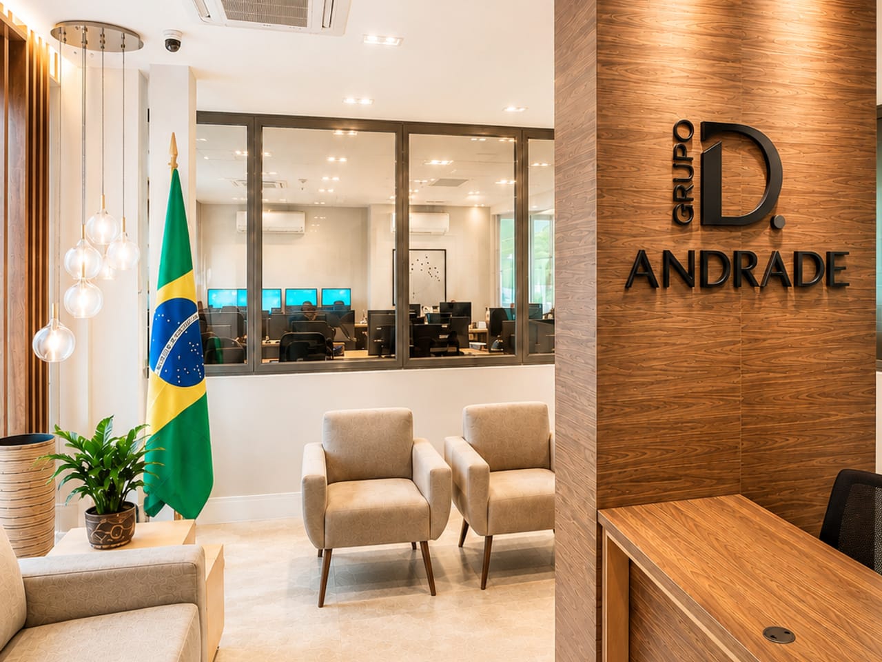 Recepção da sede própria da D.Andrade, na Chácara Santo Antônio, em São Paulo
